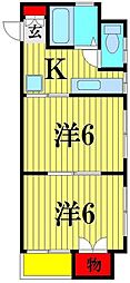 JR常磐線 松戸駅 徒歩8分の賃貸マンション 3階2Kの間取り