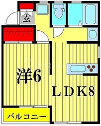 JR常磐線 金町駅 徒歩23分の賃貸アパート 2階1LDKの間取り