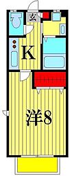 京成松戸線 上本郷駅 徒歩8分の賃貸アパート 2階1Kの間取り