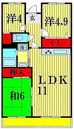 京成松戸線 みのり台駅 徒歩12分の賃貸マンション 3階3LDKの間取り