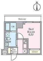 松戸市本町マンション 1Kの間取図画像