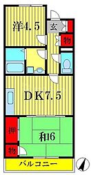 プラザ天王台 2階2DKの間取り