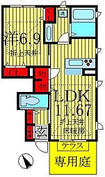 ルシェール壱番館 1階1LDKの間取り