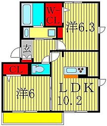 シエルドール 2階2LDKの間取り