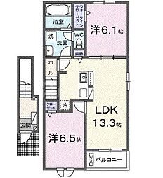 エスタブレB 2階2LDKの間取り