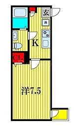 オーガスタABIKO 1Kの間取図画像