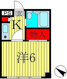 オークヒルハヤマ 1Kの間取図画像