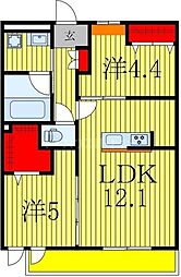 流山市おおたかの森北2丁目アパート 2LDKの間取図画像