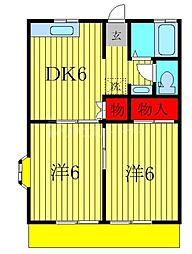 パールハイツ染谷53 2DKの間取図画像