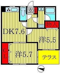 第3バロン 2DKの間取図画像