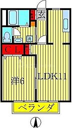 グランシードC棟 1LDKの間取図画像