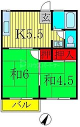 しこだサンハイツ 2DKの間取図画像