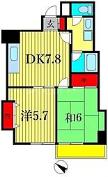 グローリアパレス壱番館 2DKの間取図画像