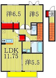 プラシデスA 3LDKの間取図画像
