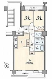 サンパセオ新柏D号館 2LDKの間取図画像