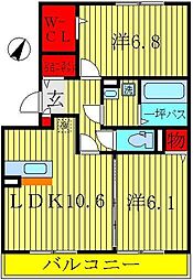 カーザ・ビアンカ 2LDKの間取図画像