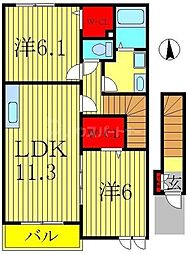 カーサ大井C 2LDKの間取図画像