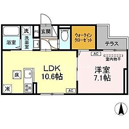セレスティア大谷田II 1階1LDKの間取り