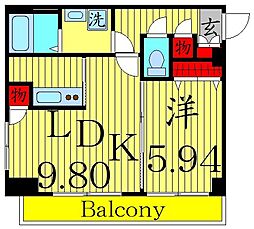 アーバハイツ六町2号館 3階1LDKの間取り