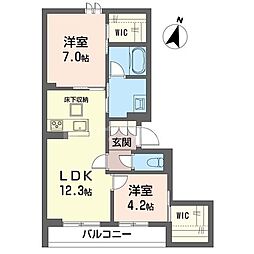 セレスティア 1階2LDKの間取り