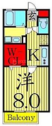 シャルマン 2階1Kの間取り