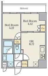 Alivis五反野 3階2DKの間取り