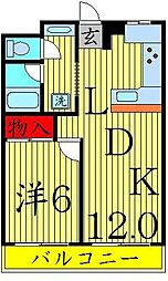 ハピネス市川 1階1LDKの間取り