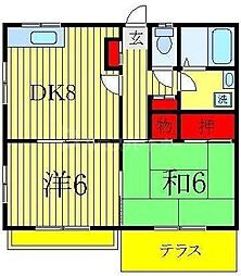パルデンス山内 2DKの間取図画像