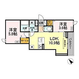 セレスティア堀切II 1LDKの間取図画像