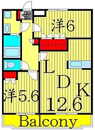 グランベルハウス1 2LDKの間取図画像