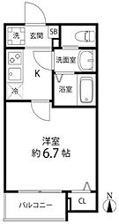 T's Cuore六町II 1Kの間取図画像