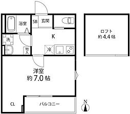 T's Cuore六町II 1Kの間取図画像