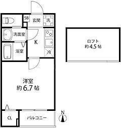 T's Cuore六町II 1Kの間取図画像
