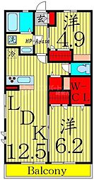 メゾンドメルセデス 2LDKの間取図画像