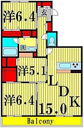 シャーメゾンカトレア 3LDKの間取図画像