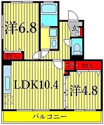 フラワーマンション 2LDKの間取図画像