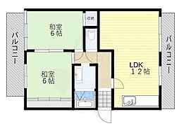 アメニティ草部4棟 2LDKの間取図画像