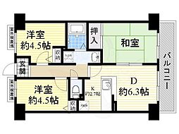 サバービア泉大津 3DKの間取図画像
