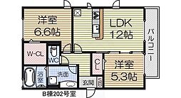サニーヒルズ泉大津B 2LDKの間取図画像