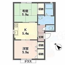 花水木タウンD棟 2Kの間取図画像