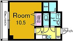 ラカーサ山科 4階1Kの間取り