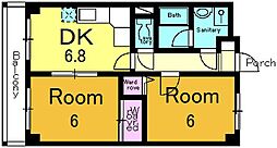 グリーンコート椥辻 2DKの間取図画像