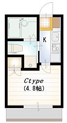 クローバー十二番館 3階1Kの間取り