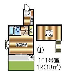 小谷戸フラワーハイム2 ワンルームの間取図画像
