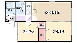 プラージュ大野台弐番館 2DKの間取図画像