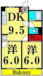ハイツタナカ第1 1階2DKの間取り