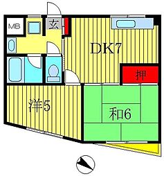 第2吉岡マンション 2DKの間取図画像