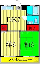 プレジール 1階2DKの間取り