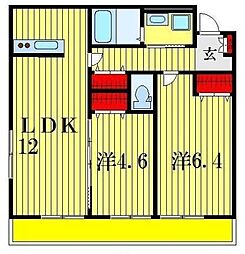 レーヴ京成高砂 1階2LDKの間取り