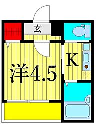 メルディア柴又B 2階1Kの間取り